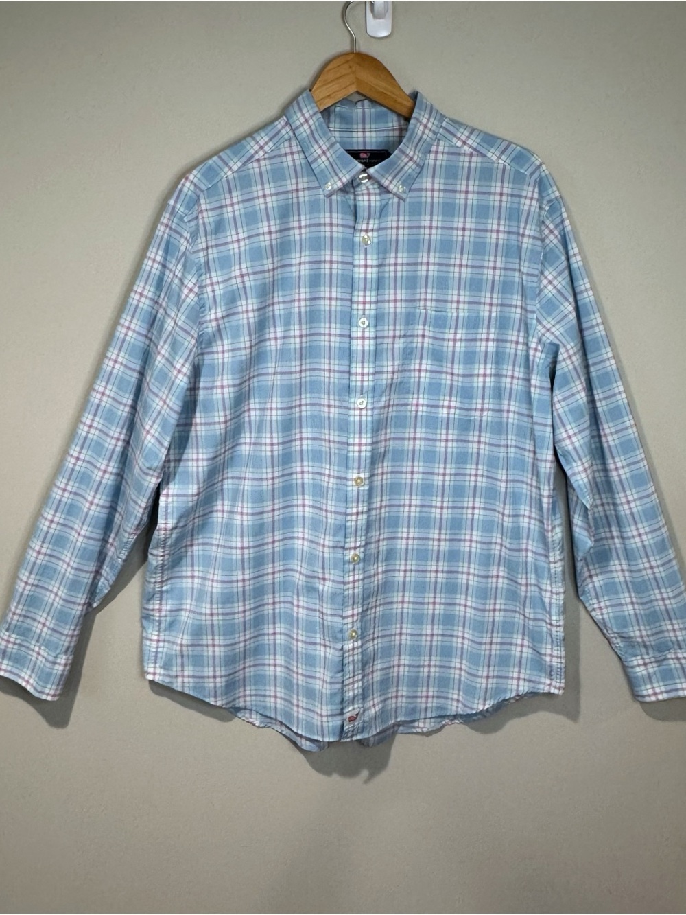 Vineyard Vines Performance Classic Fit Murray Shirt Blue White Pink Plaid XL